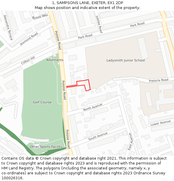 1, SAMPSONS LANE, EXETER, EX1 2DP: Location map and indicative extent of plot