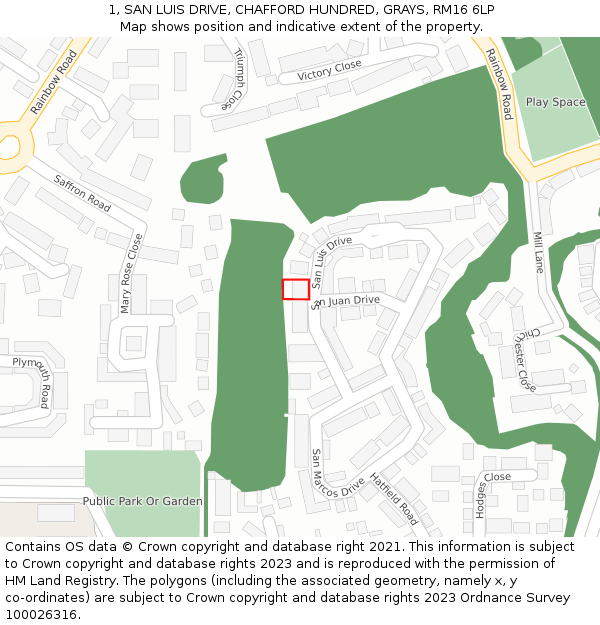 1, SAN LUIS DRIVE, CHAFFORD HUNDRED, GRAYS, RM16 6LP: Location map and indicative extent of plot