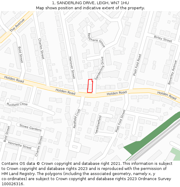 1, SANDERLING DRIVE, LEIGH, WN7 1HU: Location map and indicative extent of plot