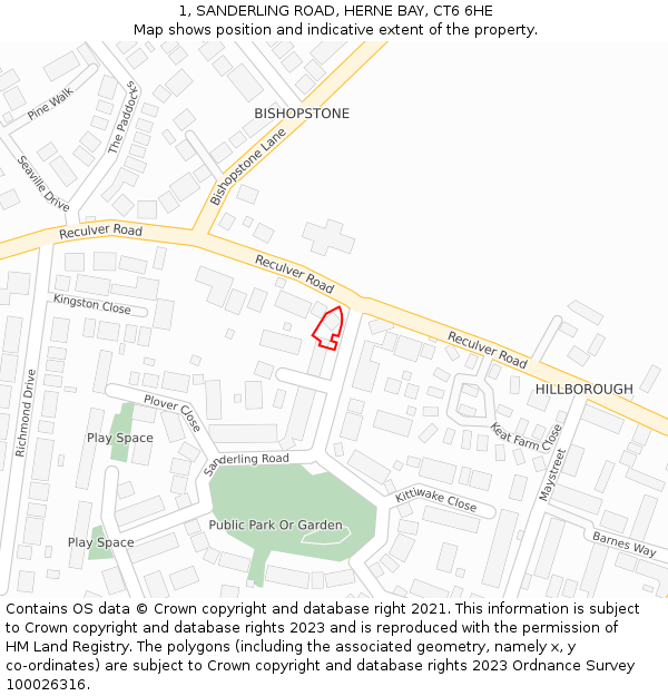 1, SANDERLING ROAD, HERNE BAY, CT6 6HE: Location map and indicative extent of plot