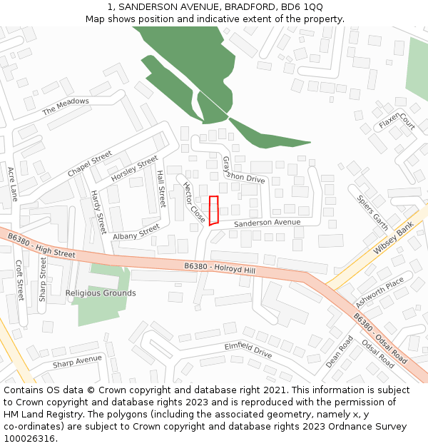 1, SANDERSON AVENUE, BRADFORD, BD6 1QQ: Location map and indicative extent of plot