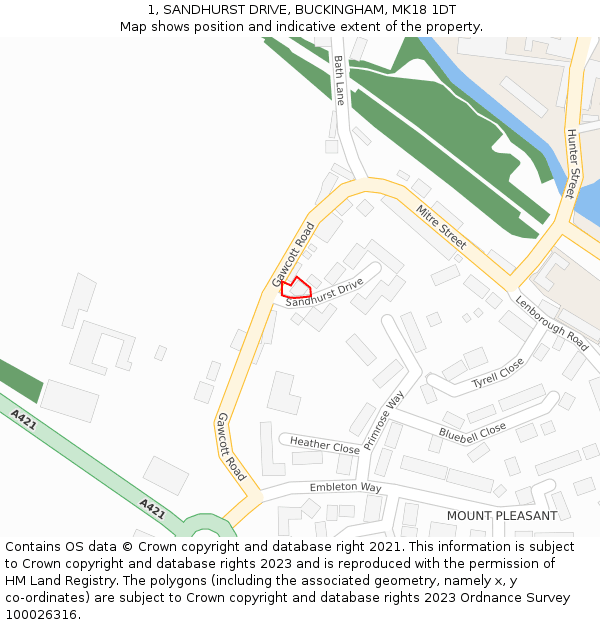 1, SANDHURST DRIVE, BUCKINGHAM, MK18 1DT: Location map and indicative extent of plot