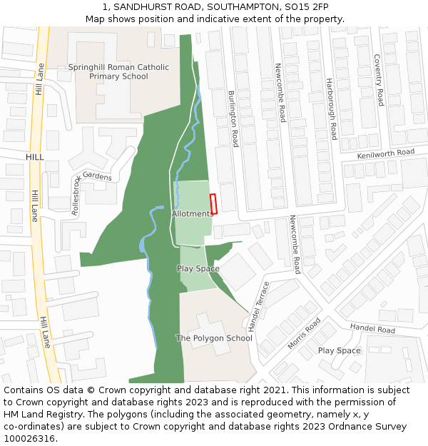 1, SANDHURST ROAD, SOUTHAMPTON, SO15 2FP: Location map and indicative extent of plot