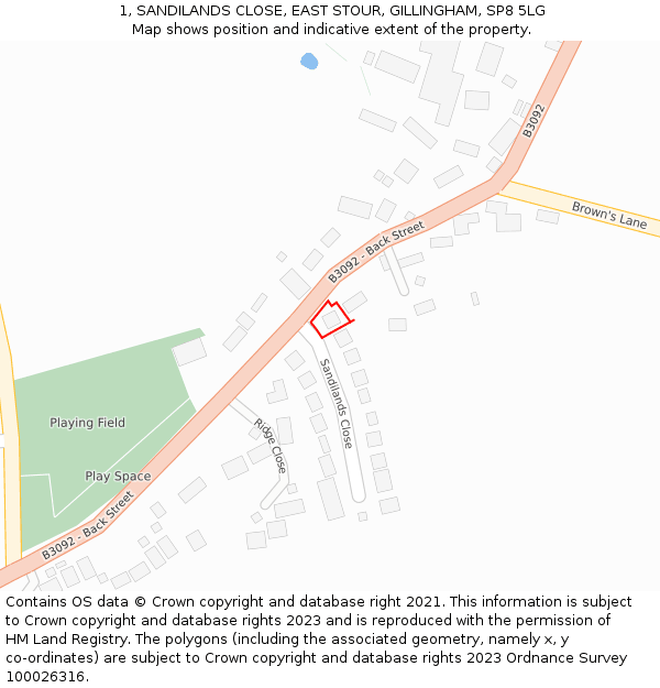 1, SANDILANDS CLOSE, EAST STOUR, GILLINGHAM, SP8 5LG: Location map and indicative extent of plot