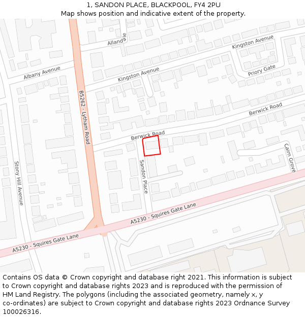 1, SANDON PLACE, BLACKPOOL, FY4 2PU: Location map and indicative extent of plot