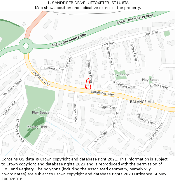 1, SANDPIPER DRIVE, UTTOXETER, ST14 8TA: Location map and indicative extent of plot