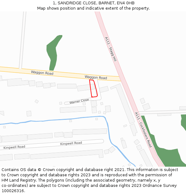 1, SANDRIDGE CLOSE, BARNET, EN4 0HB: Location map and indicative extent of plot