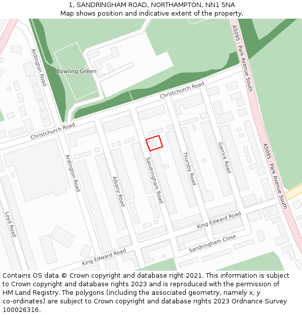 1, SANDRINGHAM ROAD, NORTHAMPTON, NN1 5NA: Location map and indicative extent of plot
