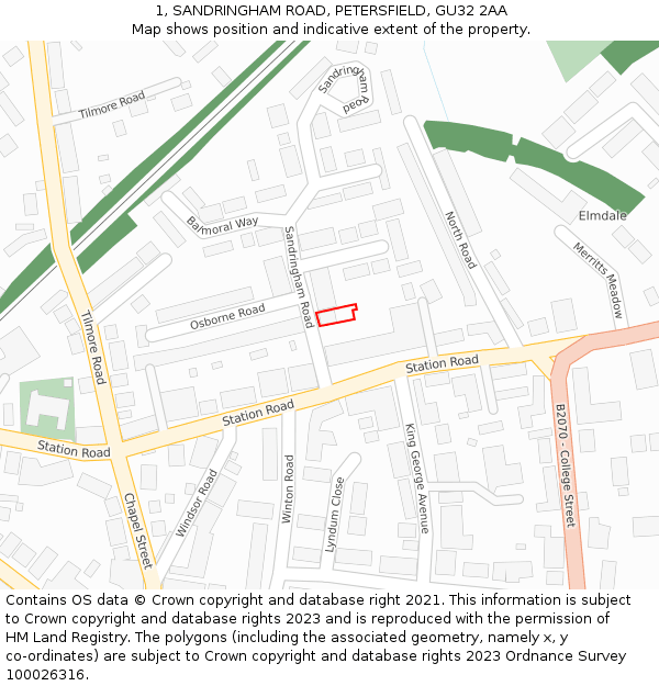 1, SANDRINGHAM ROAD, PETERSFIELD, GU32 2AA: Location map and indicative extent of plot