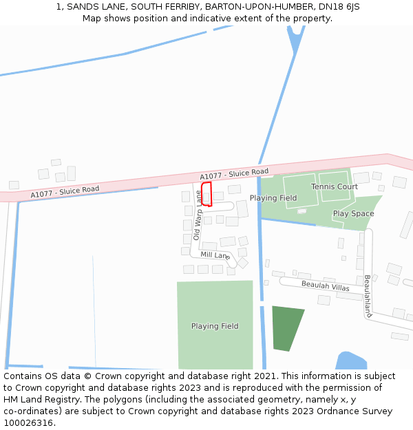 1, SANDS LANE, SOUTH FERRIBY, BARTON-UPON-HUMBER, DN18 6JS: Location map and indicative extent of plot