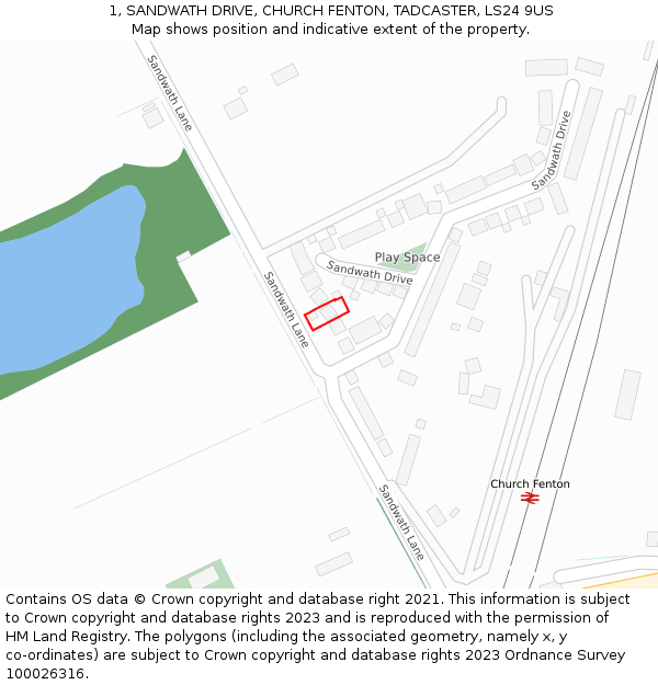 1, SANDWATH DRIVE, CHURCH FENTON, TADCASTER, LS24 9US: Location map and indicative extent of plot