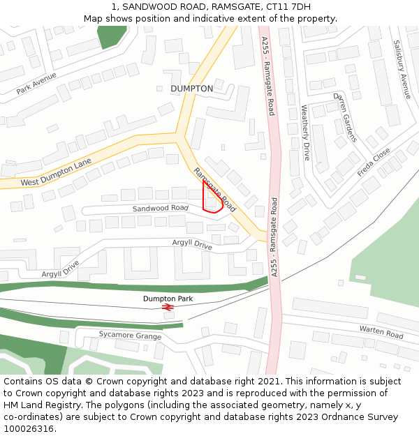 1, SANDWOOD ROAD, RAMSGATE, CT11 7DH: Location map and indicative extent of plot