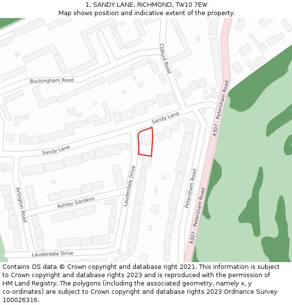 1, SANDY LANE, RICHMOND, TW10 7EW: Location map and indicative extent of plot
