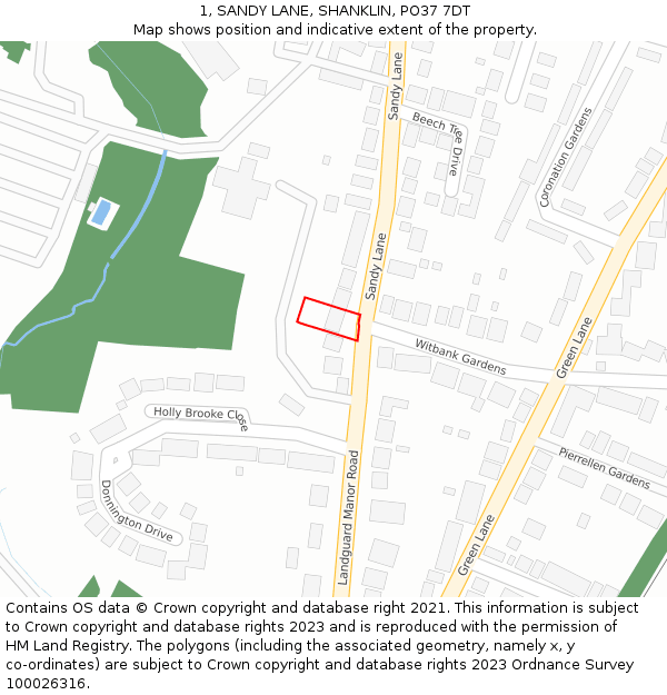 1, SANDY LANE, SHANKLIN, PO37 7DT: Location map and indicative extent of plot