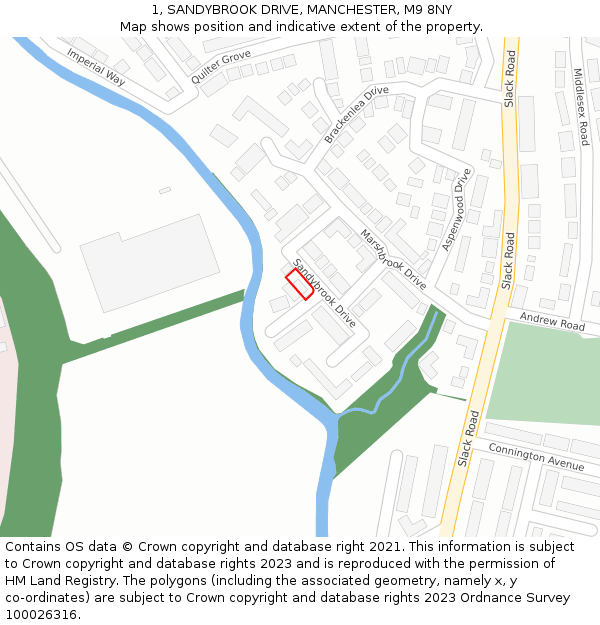 1, SANDYBROOK DRIVE, MANCHESTER, M9 8NY: Location map and indicative extent of plot