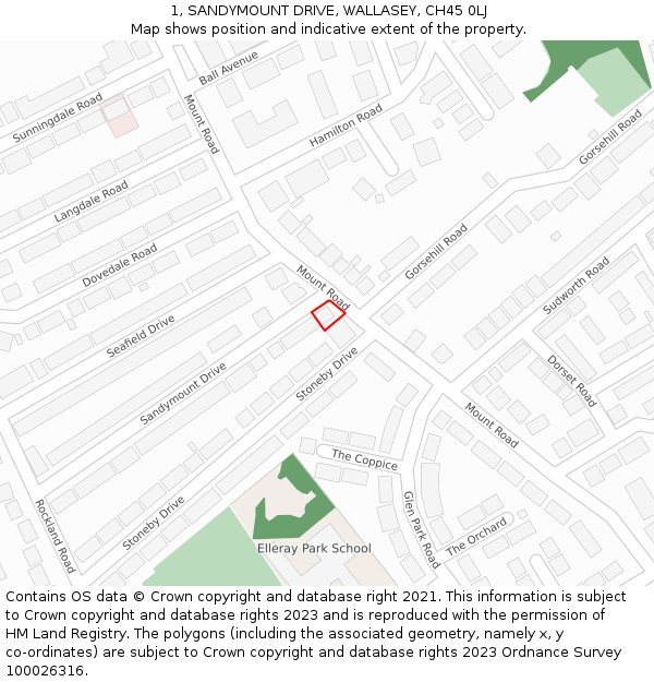 1, SANDYMOUNT DRIVE, WALLASEY, CH45 0LJ: Location map and indicative extent of plot