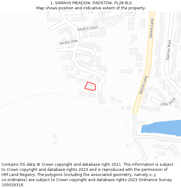 1, SARAHS MEADOW, PADSTOW, PL28 8LX: Location map and indicative extent of plot