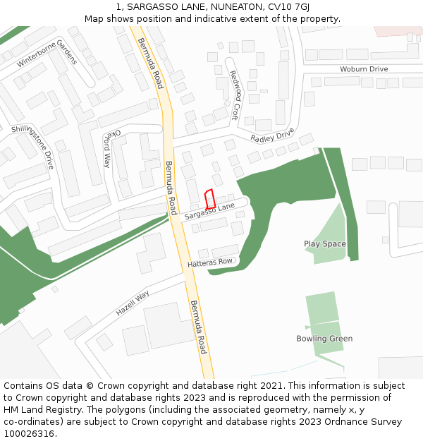 1, SARGASSO LANE, NUNEATON, CV10 7GJ: Location map and indicative extent of plot