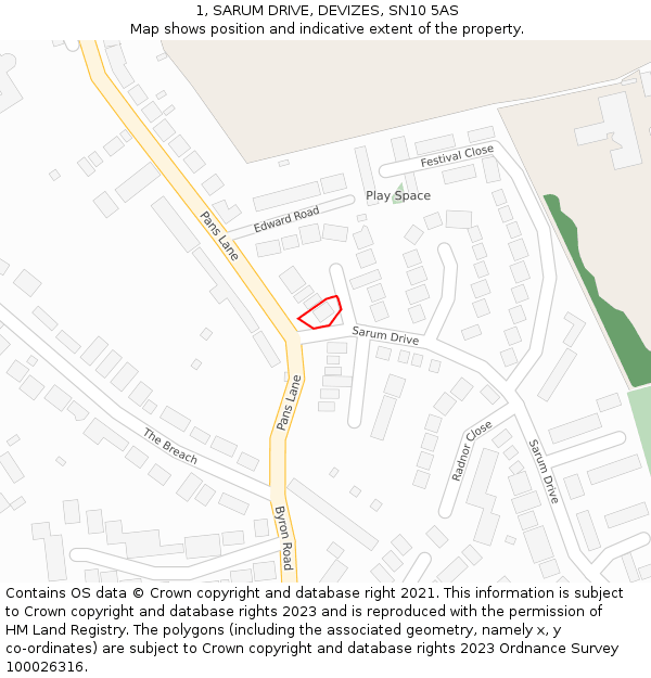 1, SARUM DRIVE, DEVIZES, SN10 5AS: Location map and indicative extent of plot
