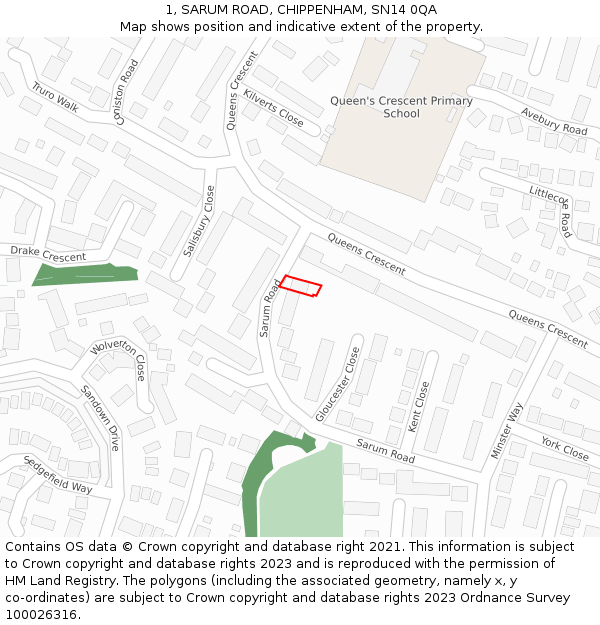 1, SARUM ROAD, CHIPPENHAM, SN14 0QA: Location map and indicative extent of plot