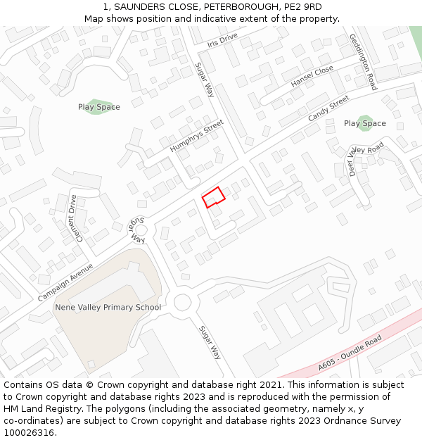 1, SAUNDERS CLOSE, PETERBOROUGH, PE2 9RD: Location map and indicative extent of plot