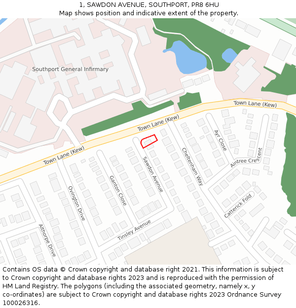 1, SAWDON AVENUE, SOUTHPORT, PR8 6HU: Location map and indicative extent of plot