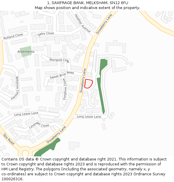 1, SAXIFRAGE BANK, MELKSHAM, SN12 6FU: Location map and indicative extent of plot
