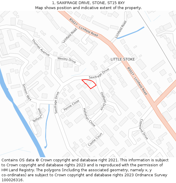 1, SAXIFRAGE DRIVE, STONE, ST15 8XY: Location map and indicative extent of plot