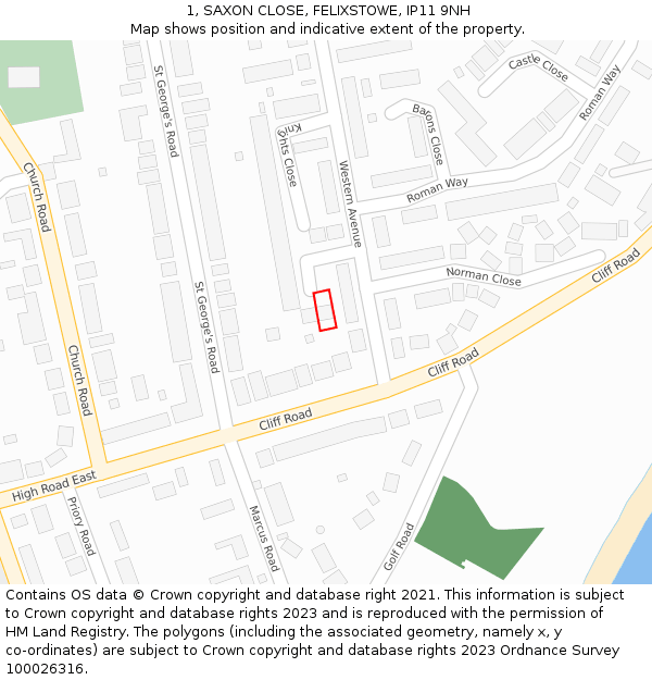 1, SAXON CLOSE, FELIXSTOWE, IP11 9NH: Location map and indicative extent of plot