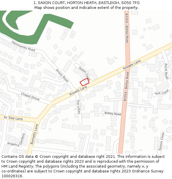 1, SAXON COURT, HORTON HEATH, EASTLEIGH, SO50 7FG: Location map and indicative extent of plot