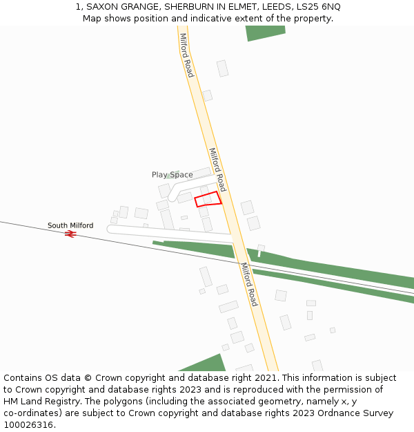 1, SAXON GRANGE, SHERBURN IN ELMET, LEEDS, LS25 6NQ: Location map and indicative extent of plot