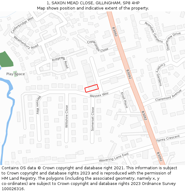 1, SAXON MEAD CLOSE, GILLINGHAM, SP8 4HP: Location map and indicative extent of plot