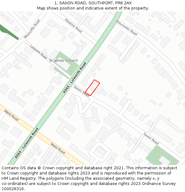 1, SAXON ROAD, SOUTHPORT, PR8 2AX: Location map and indicative extent of plot