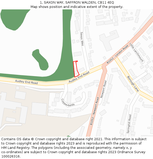 1, SAXON WAY, SAFFRON WALDEN, CB11 4EQ: Location map and indicative extent of plot