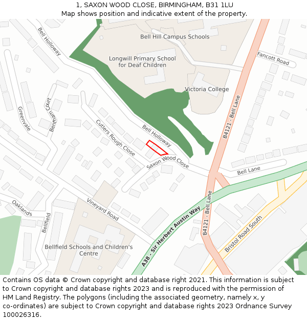 1, SAXON WOOD CLOSE, BIRMINGHAM, B31 1LU: Location map and indicative extent of plot