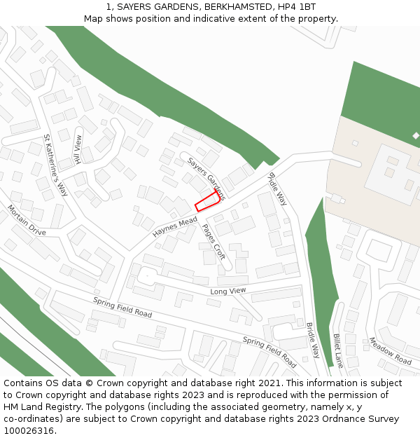 1, SAYERS GARDENS, BERKHAMSTED, HP4 1BT: Location map and indicative extent of plot