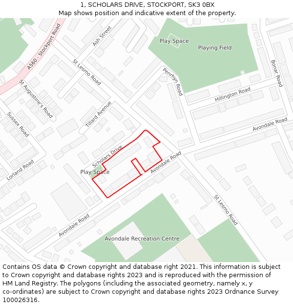 1, SCHOLARS DRIVE, STOCKPORT, SK3 0BX: Location map and indicative extent of plot
