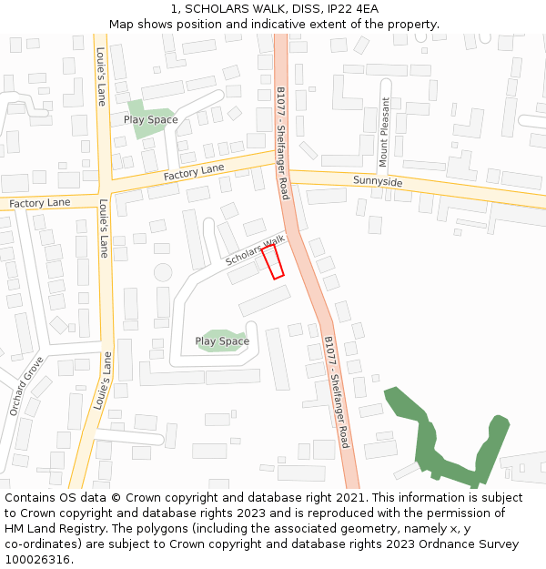 1, SCHOLARS WALK, DISS, IP22 4EA: Location map and indicative extent of plot