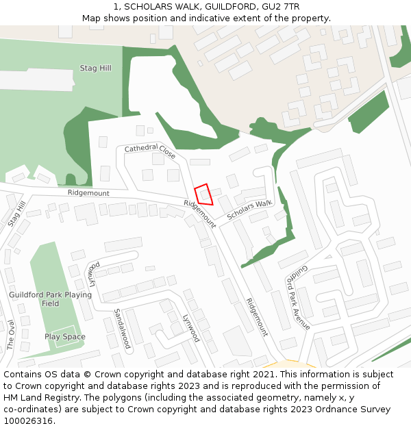 1, SCHOLARS WALK, GUILDFORD, GU2 7TR: Location map and indicative extent of plot