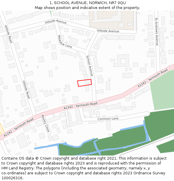 1, SCHOOL AVENUE, NORWICH, NR7 0QU: Location map and indicative extent of plot