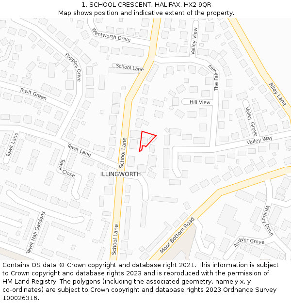 1, SCHOOL CRESCENT, HALIFAX, HX2 9QR: Location map and indicative extent of plot