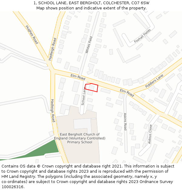 1, SCHOOL LANE, EAST BERGHOLT, COLCHESTER, CO7 6SW: Location map and indicative extent of plot