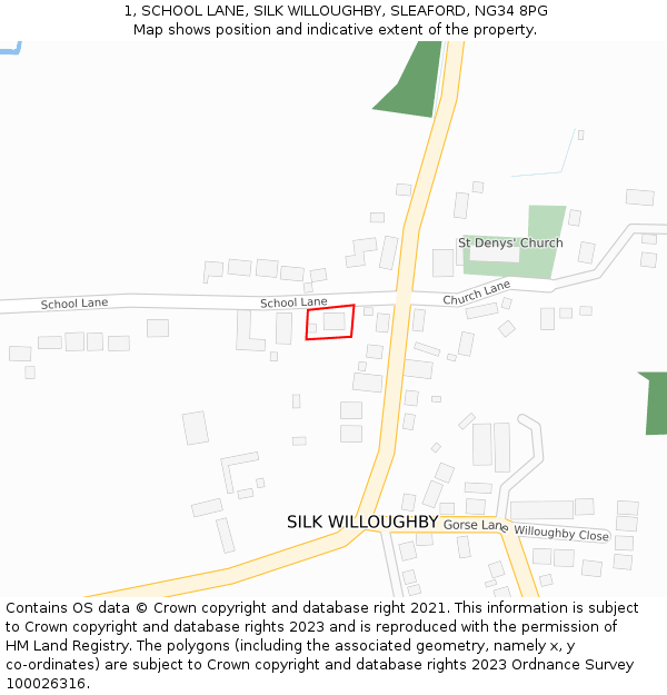 1, SCHOOL LANE, SILK WILLOUGHBY, SLEAFORD, NG34 8PG: Location map and indicative extent of plot