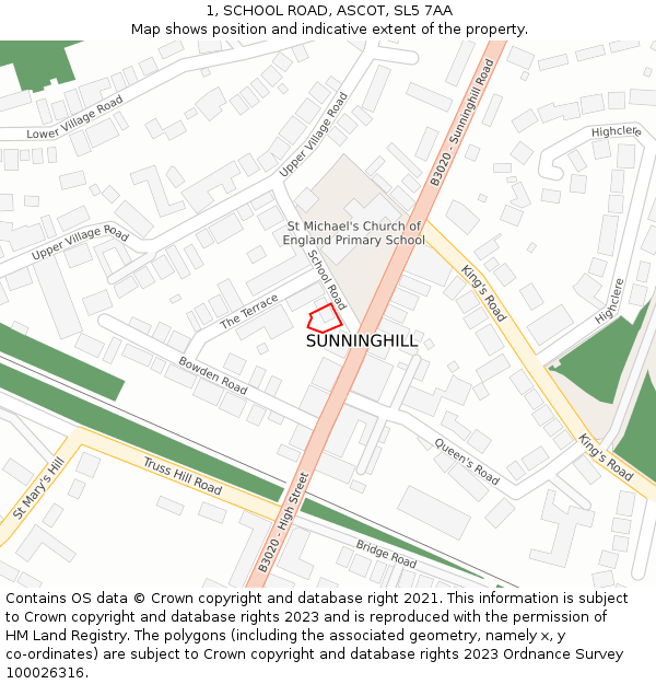 1, SCHOOL ROAD, ASCOT, SL5 7AA: Location map and indicative extent of plot