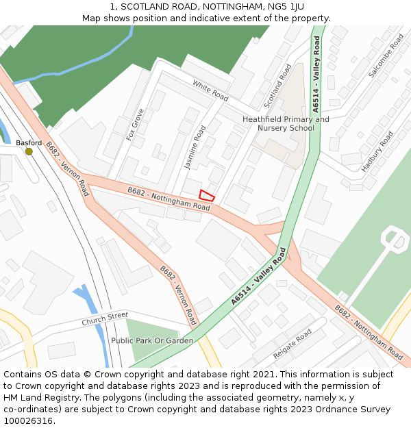 1, SCOTLAND ROAD, NOTTINGHAM, NG5 1JU: Location map and indicative extent of plot