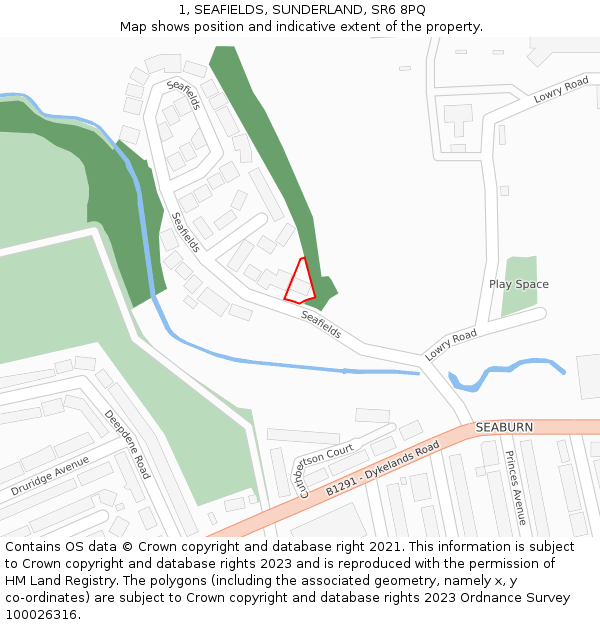 1, SEAFIELDS, SUNDERLAND, SR6 8PQ: Location map and indicative extent of plot