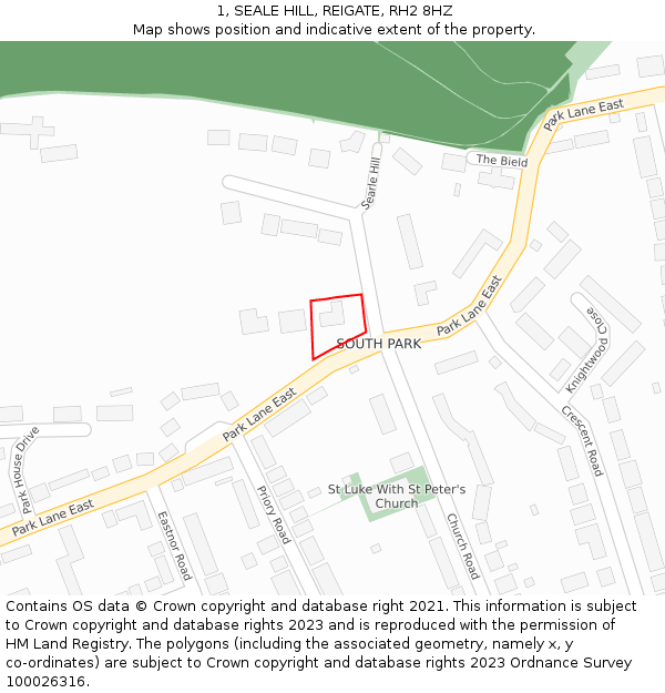1, SEALE HILL, REIGATE, RH2 8HZ: Location map and indicative extent of plot