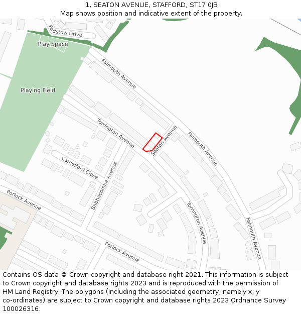 1, SEATON AVENUE, STAFFORD, ST17 0JB: Location map and indicative extent of plot