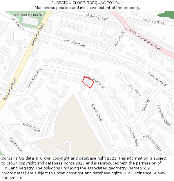 1, SEATON CLOSE, TORQUAY, TQ1 3UH: Location map and indicative extent of plot