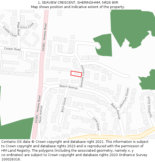 1, SEAVIEW CRESCENT, SHERINGHAM, NR26 8XR: Location map and indicative extent of plot